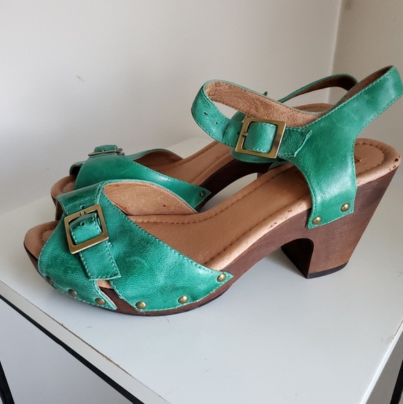 Mizz Mooz All Leather platform heel green Leather sandal size 7.5 - Picture 3 of 5